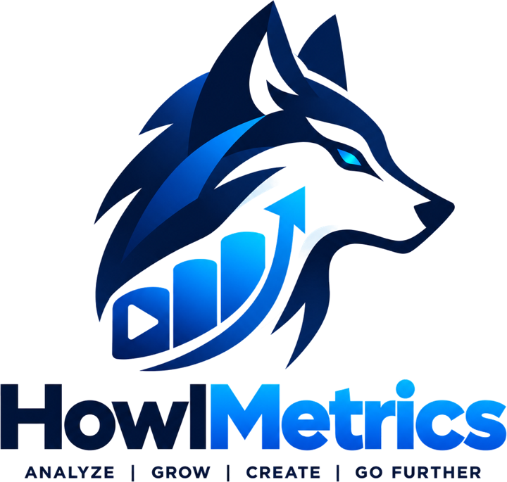 HowlMetrics logo: a wolf with a rising bar chart. Analyze, grow, create, go further.
